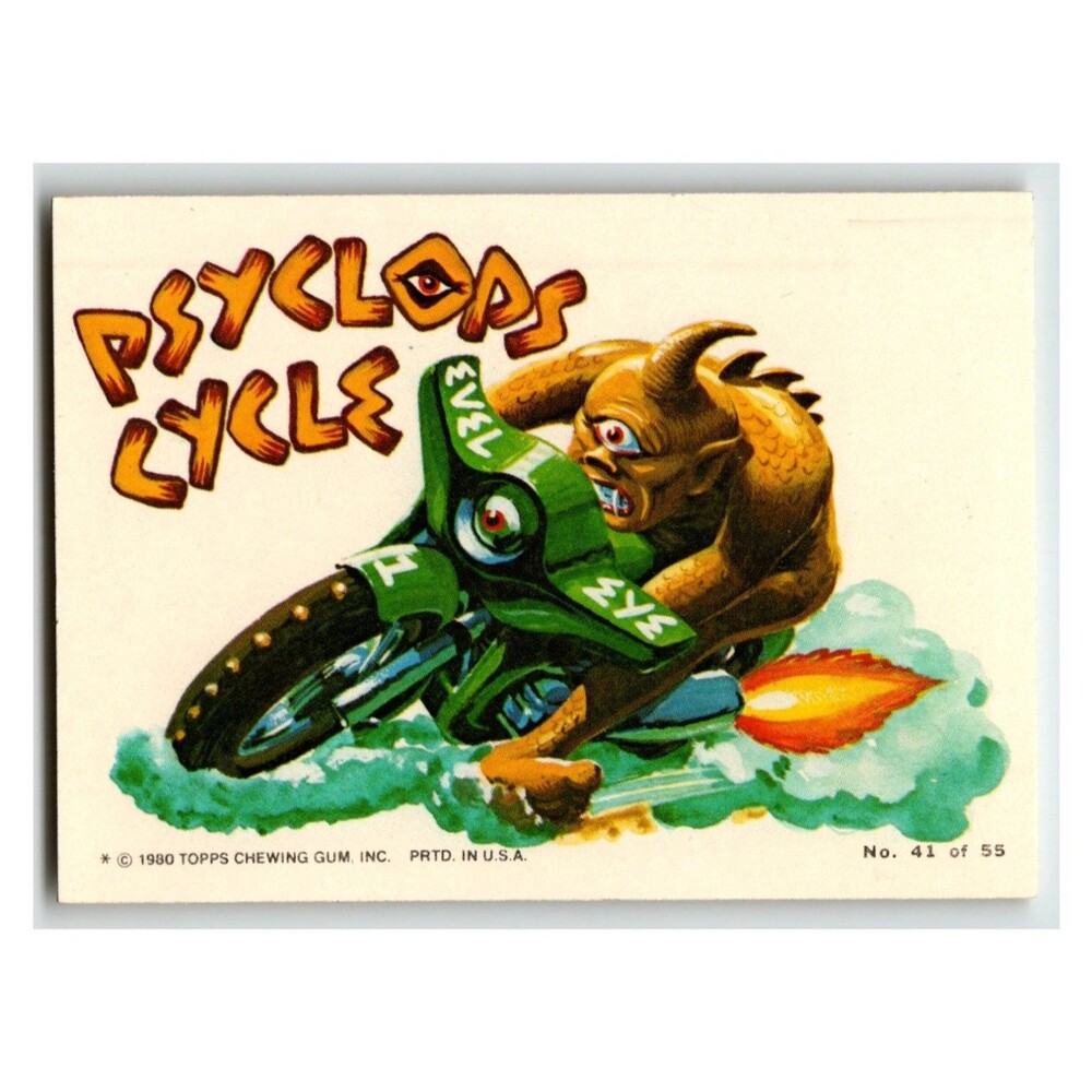 Vintage 1980 Topps Psyclops Cycle Sticker Card No. 41 of 55 Monster Weird Wheels